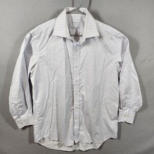 Ledbury Shirt Mens 17 White Blue Grid Classic Fit‎ Long Sleeve Button Down Dress